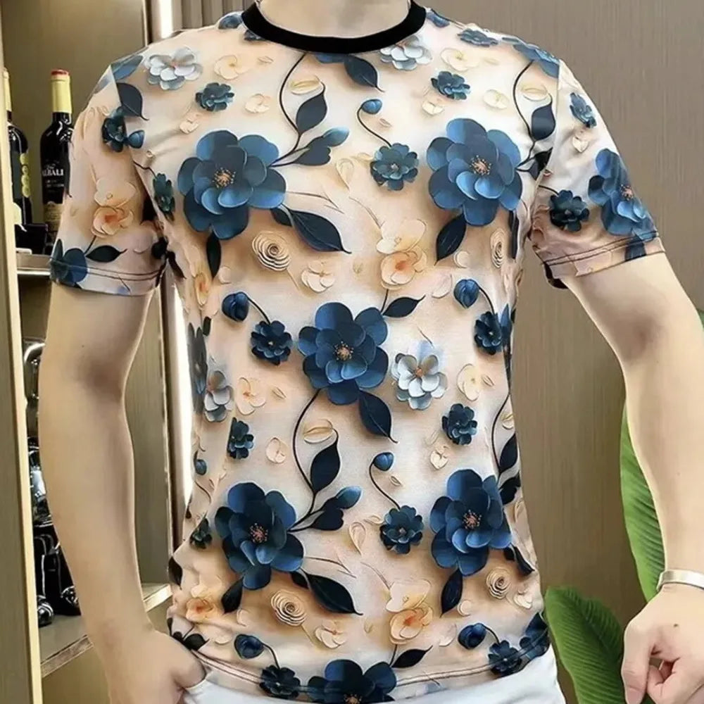 Blue Floral Short Sleeve T-Shirt