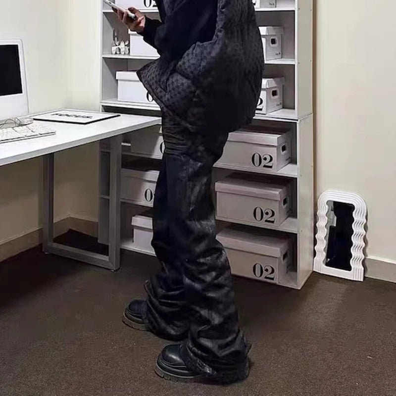 Greyish Black Brushed Flare Jeans