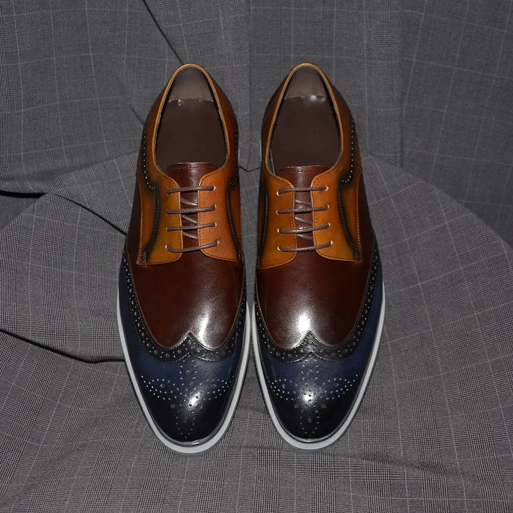 Genuine Leather Mixed Colors Wingtip Shoes