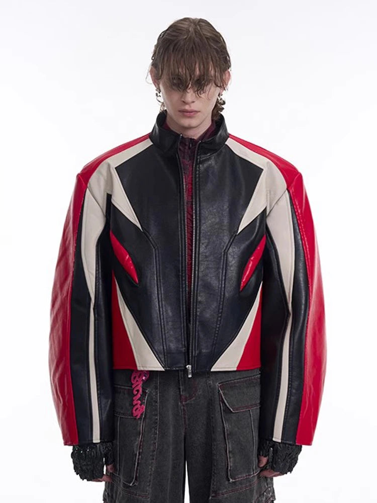 Color Block Stand Collar Racer Jacket