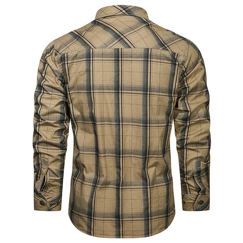 Plaid Pattern Cotton Long Sleeve Cargo Shirt