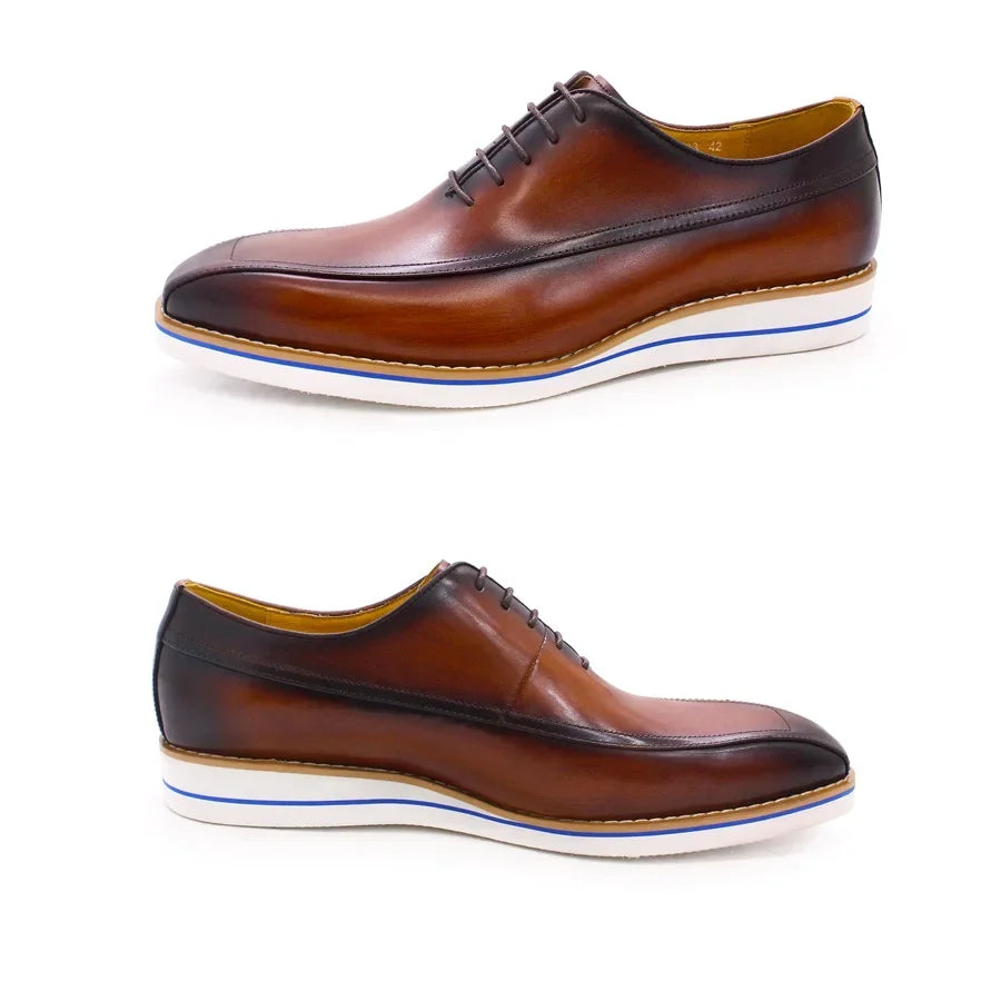 Elegant Brown Leather Square Toe Shoes