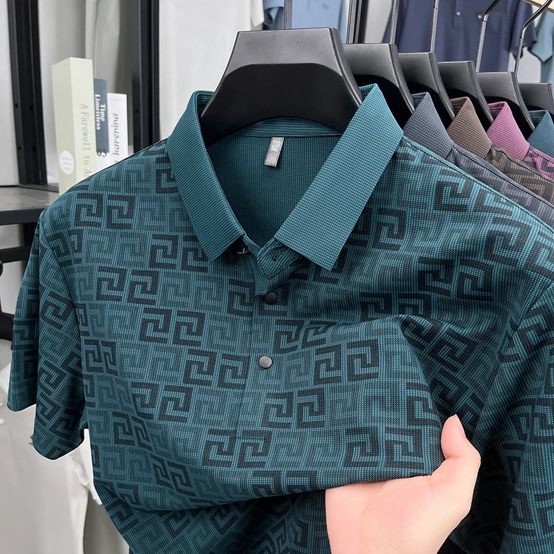 Geometric Pattern Anti-Wrinkle Polo Shirt