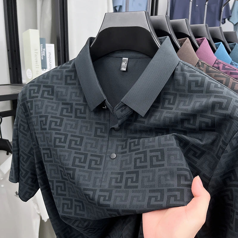 Geometric Pattern Anti-Wrinkle Polo Shirt
