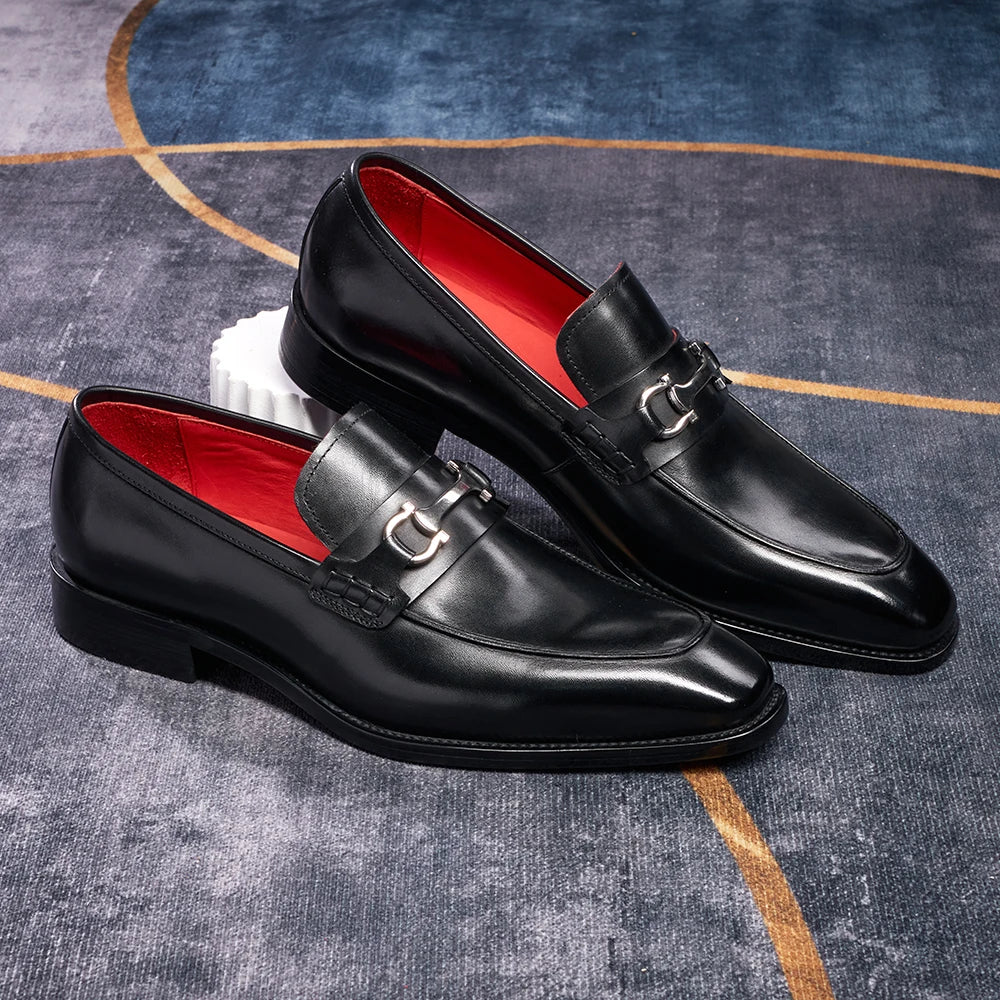 Metal Appliques Cowhide Leather Loafers