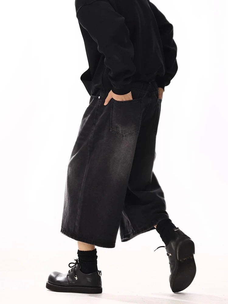 Low-Waist Wide-Leg Casual Denim Capri