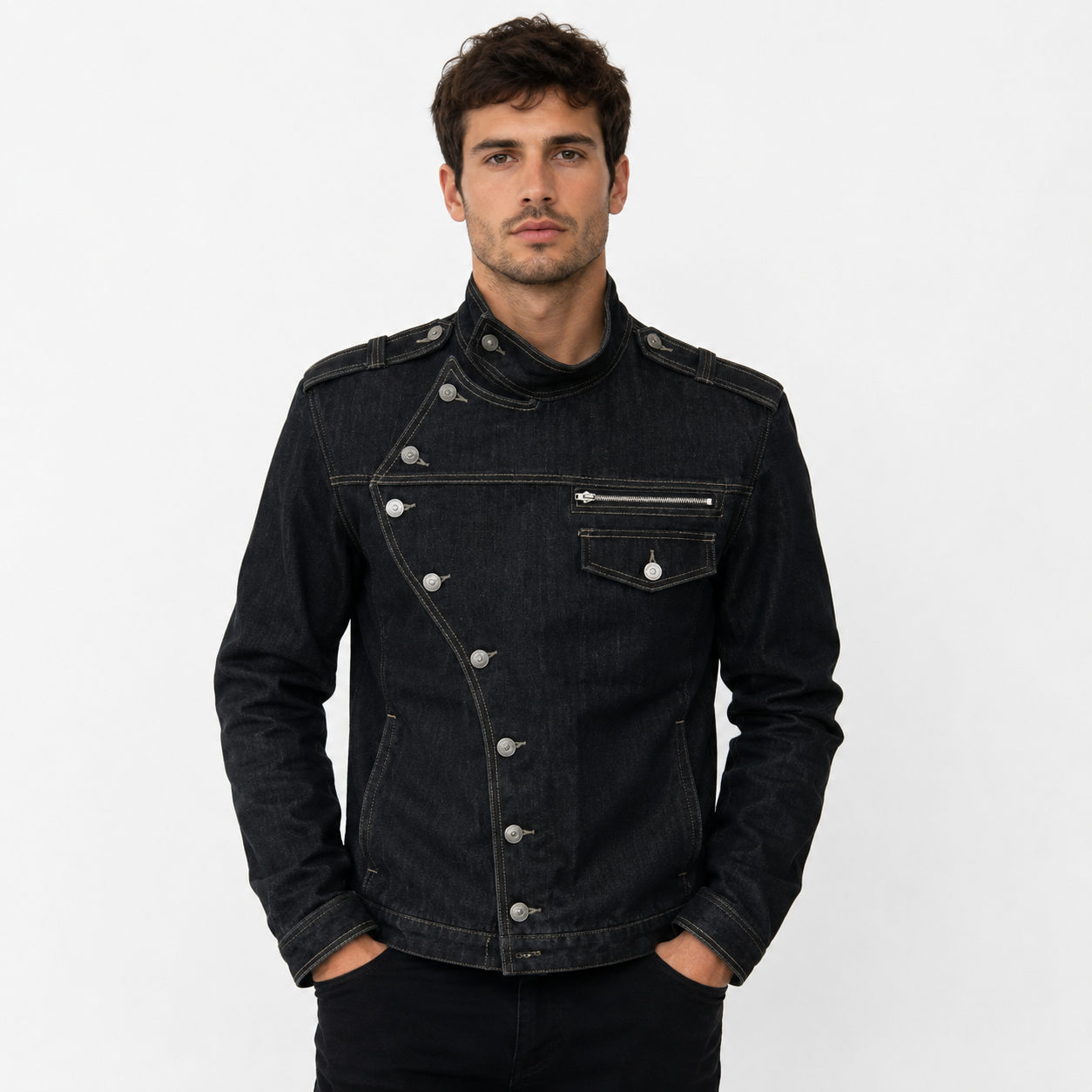 Retro Irregular Button Denim Jacket
