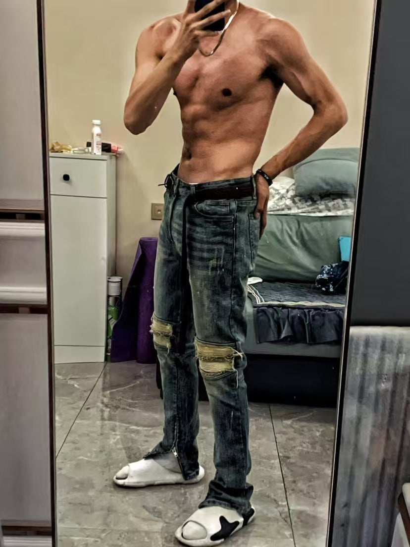 Stonewashed Casual Patchwork Denim Jeans