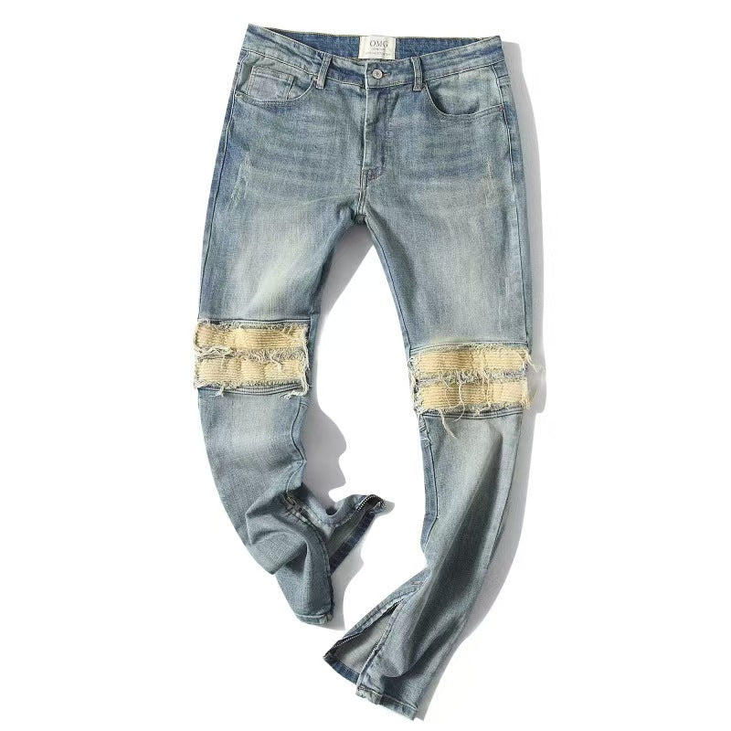 Stonewashed Casual Patchwork Denim Jeans