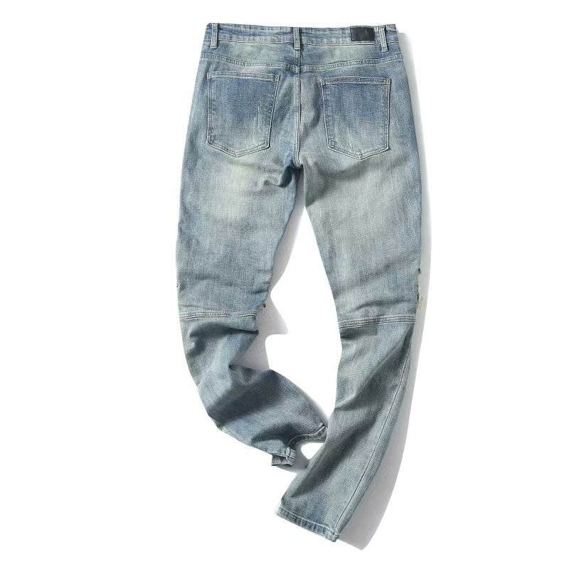Stonewashed Casual Patchwork Denim Jeans
