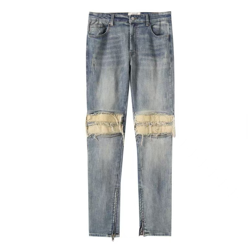 Stonewashed Casual Patchwork Denim Jeans