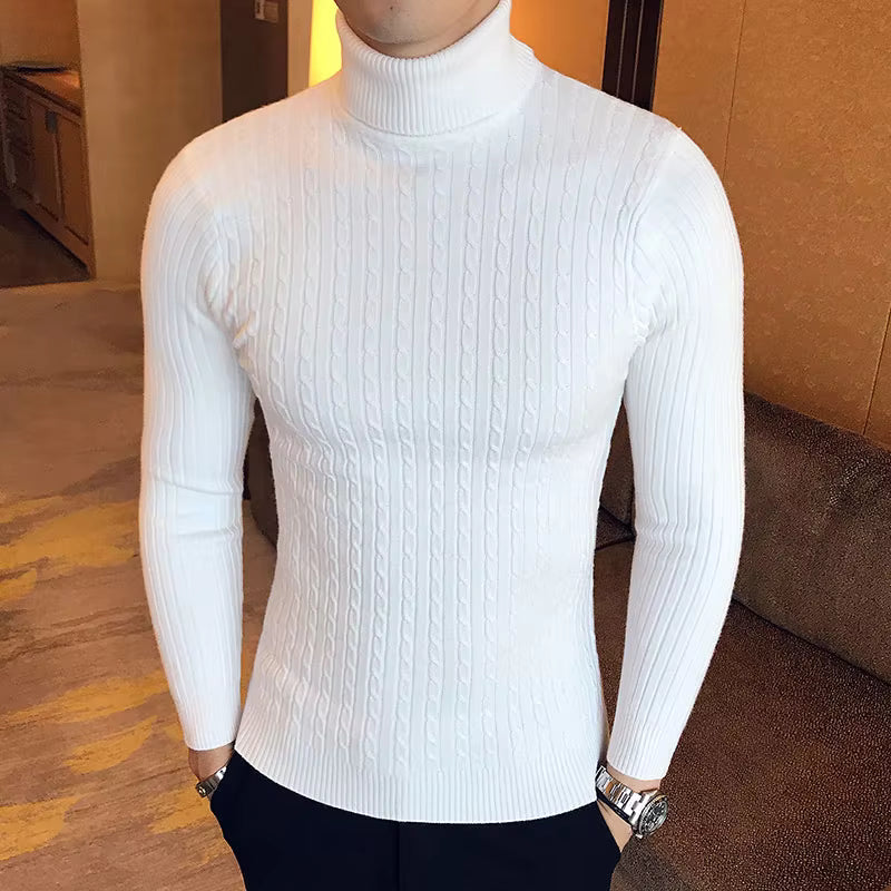 Casual Solid Cable-knit Turtleneck Sweater