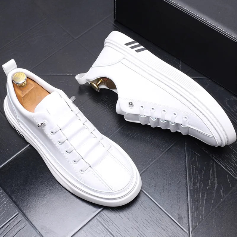 Casual Solid Slip-On Leather Sneakers