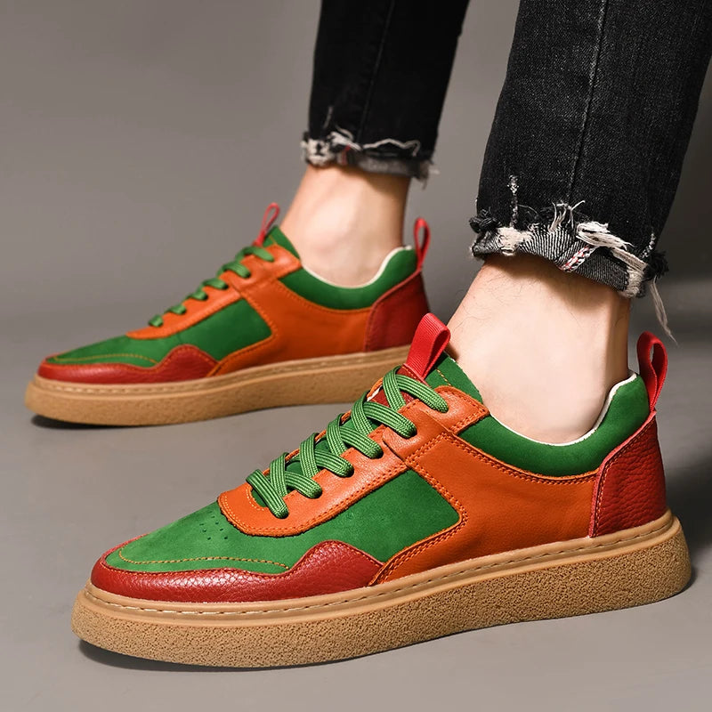Color Block Leather Low-Top Sneakers