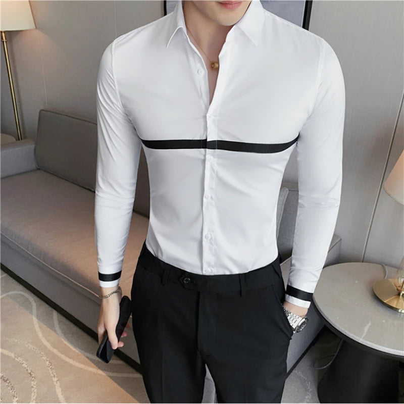 Ribbon Decor Slim-Fit Long Sleeve Shirt