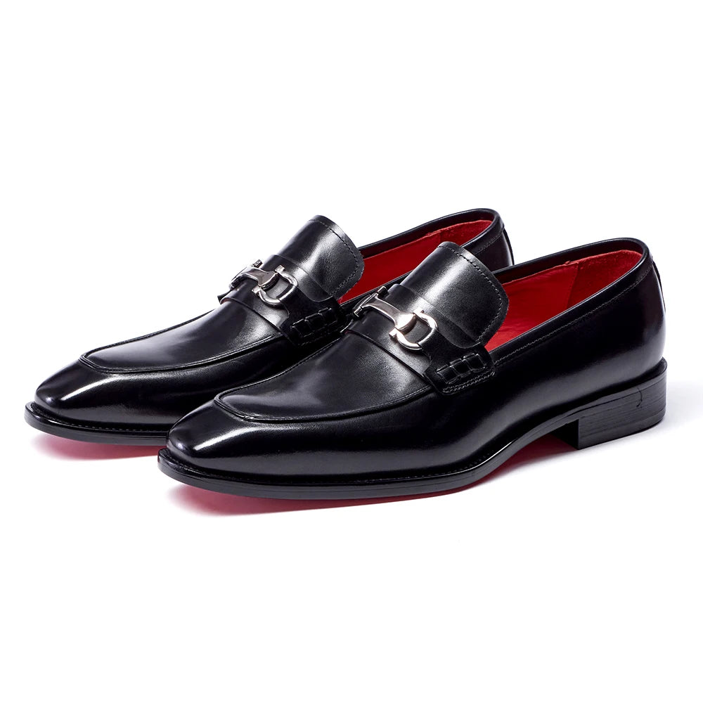 Metal Appliques Cowhide Leather Loafers