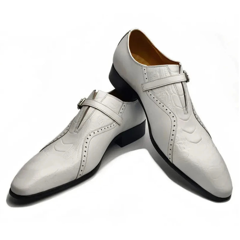 Embossed Leather Buckle Oxford Shoes