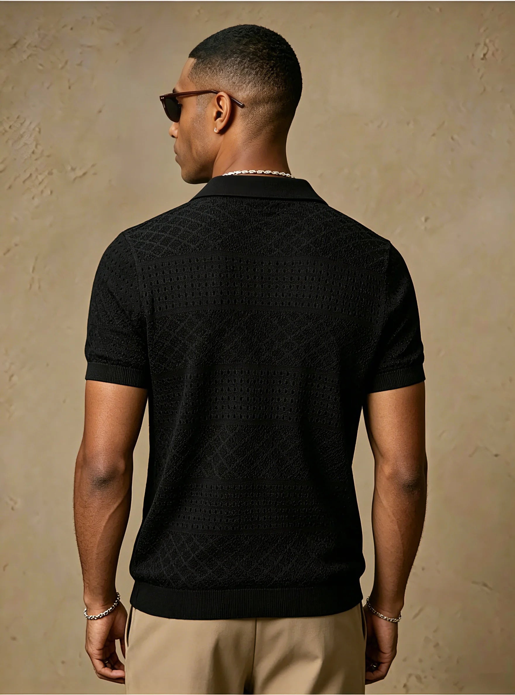Breathable Hollow Out Knit Polo Shirt