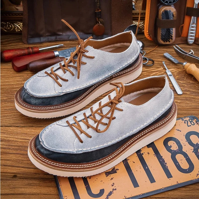 Retro Style Leather Round-Toe Sneakers