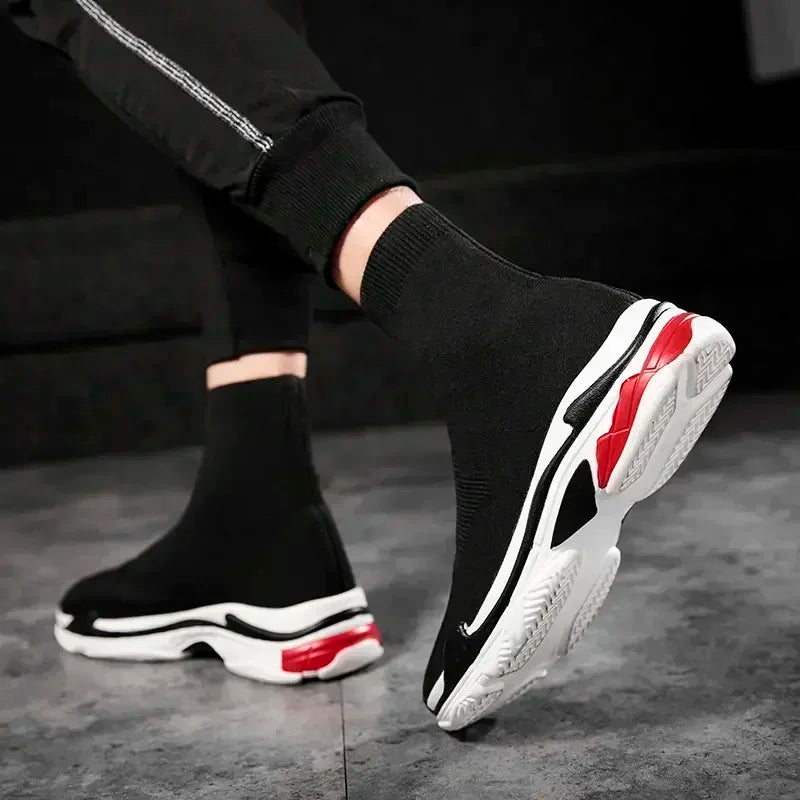 Black High-Top Elastic Socks Sneakers