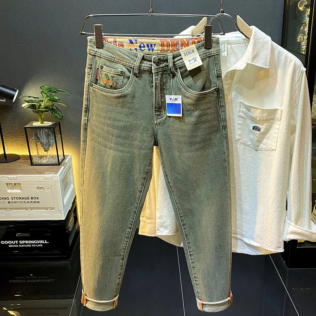 Embroidery Letter on Pocket Retro Jeans