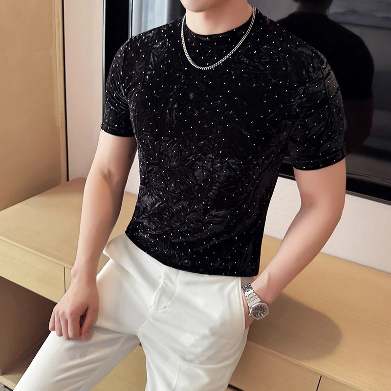 Fashion Fold Design Velvet T-Shirt