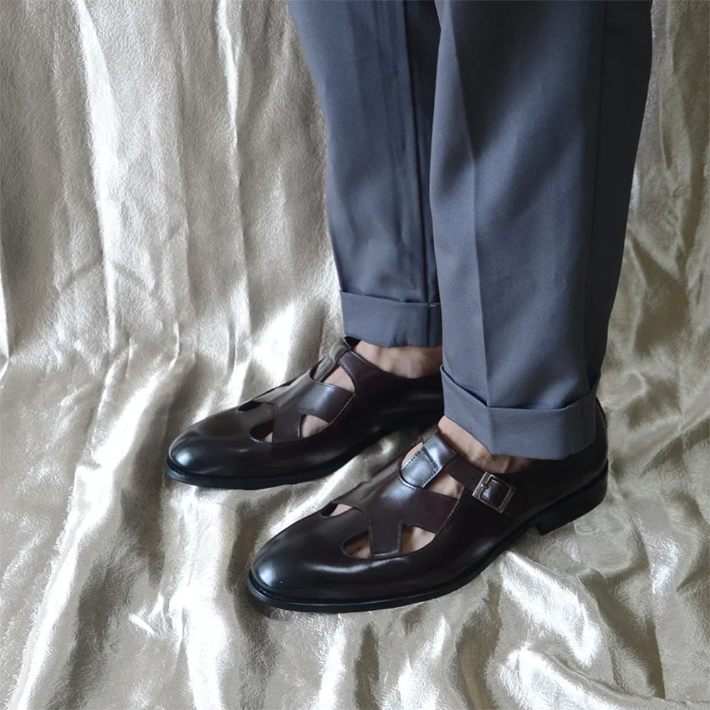 Buckle Strap Closed Toe Leather Shoes