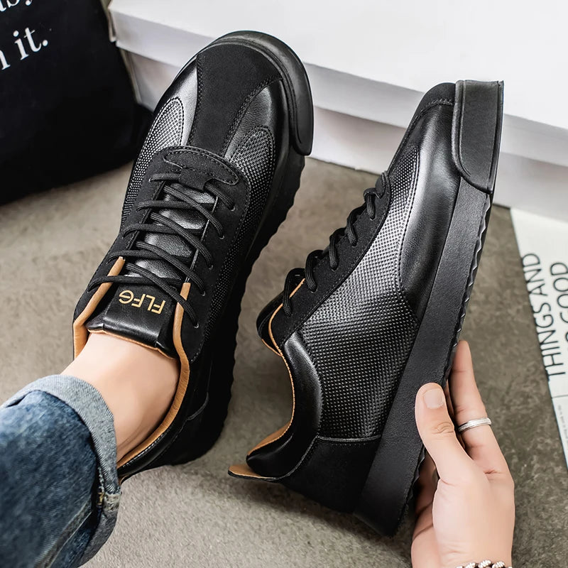Perforated Leather Panels Platform Sneakers