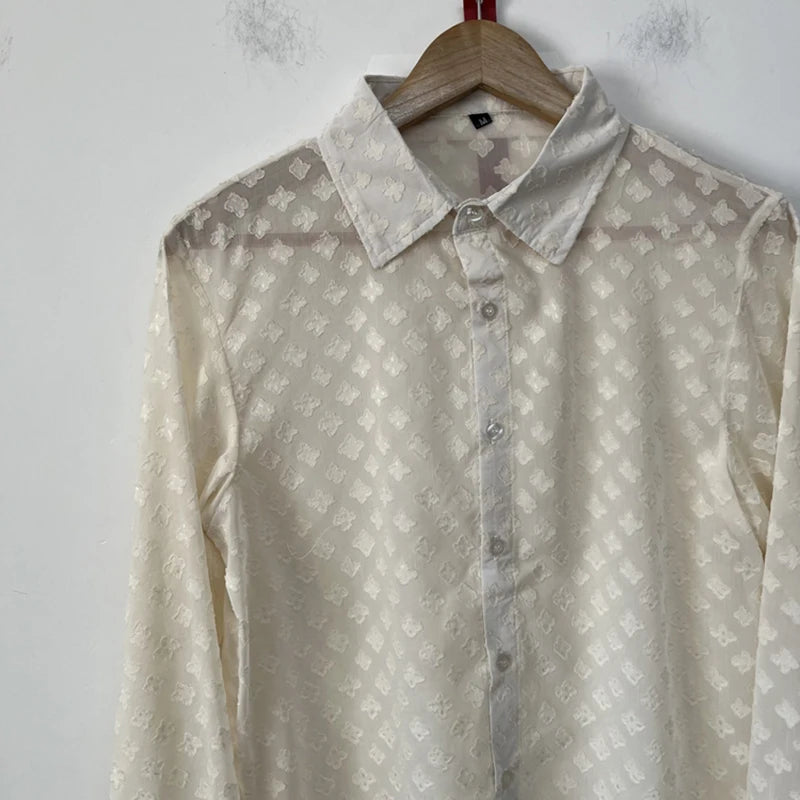 Semi-Transparent Jacquard Chiffon Shirt