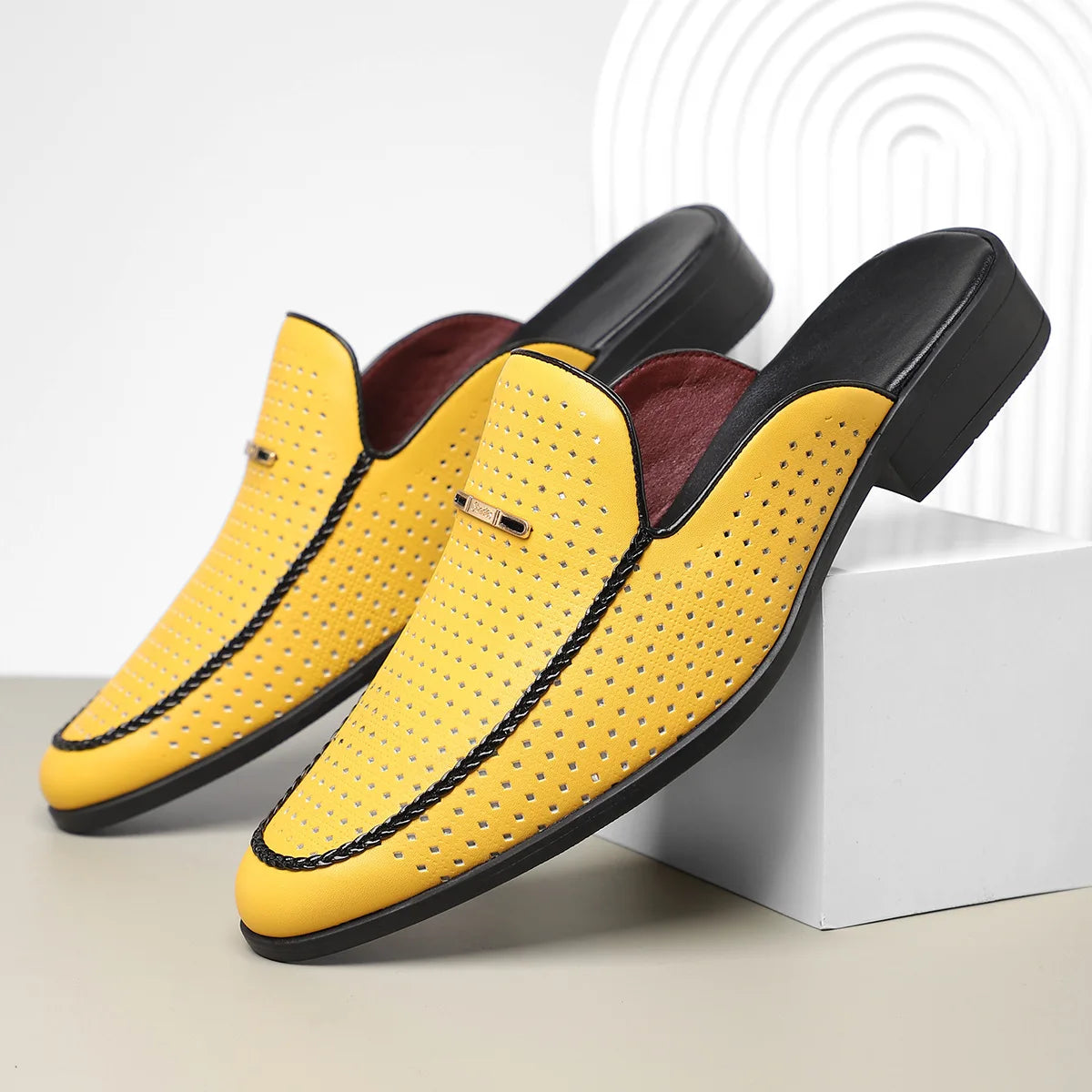 Breathable Perforated Leather Mules Shoes