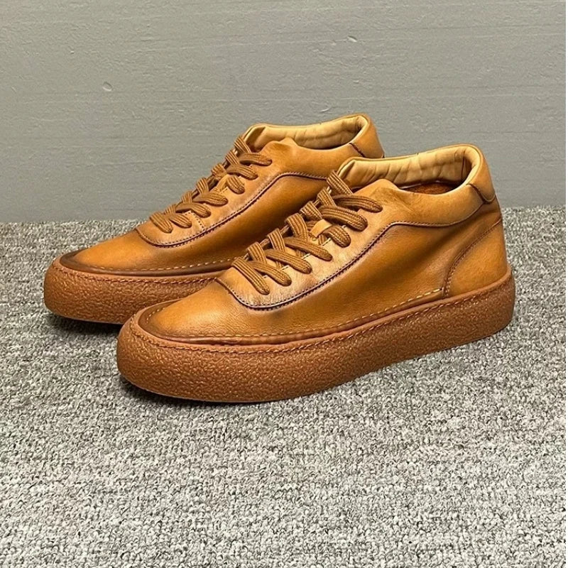 Retro Solid Leather High-Top Sneakers