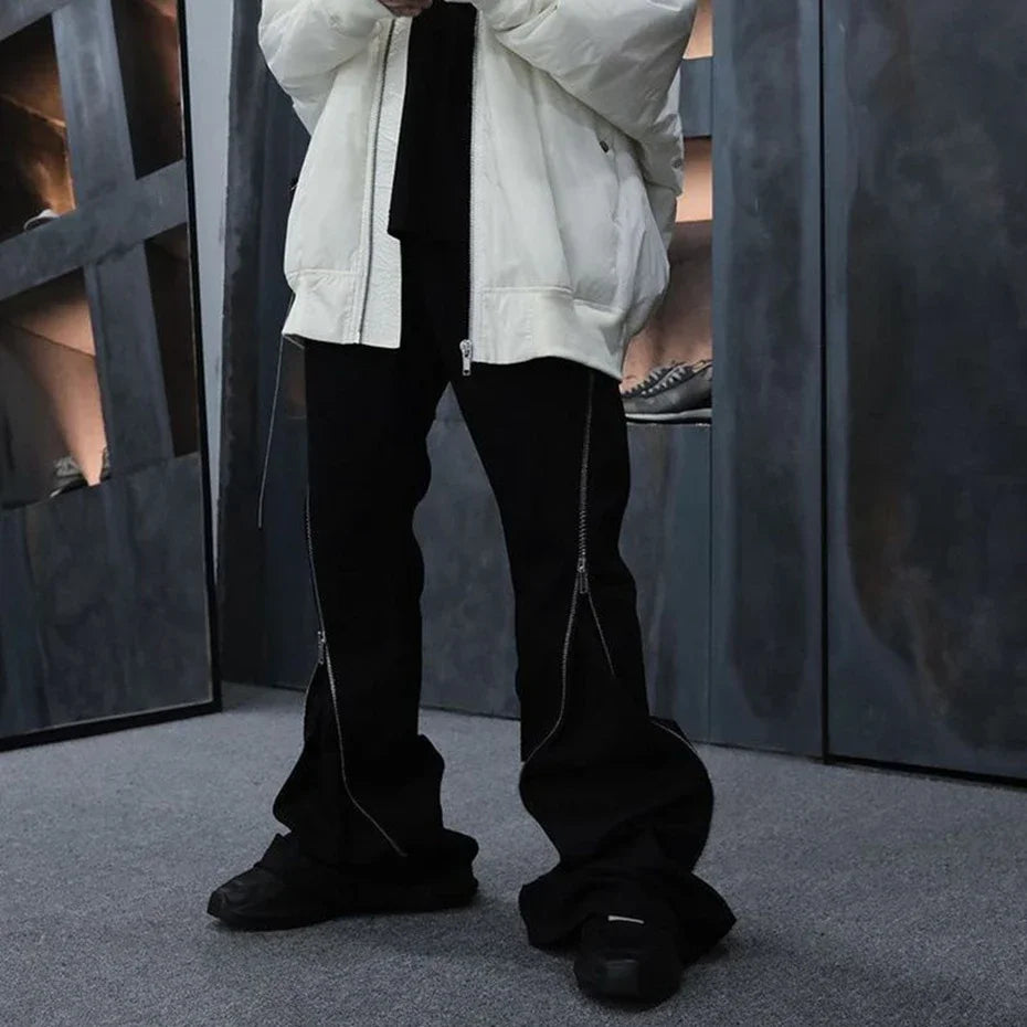 Dual-Slit Zipper Flare Denim