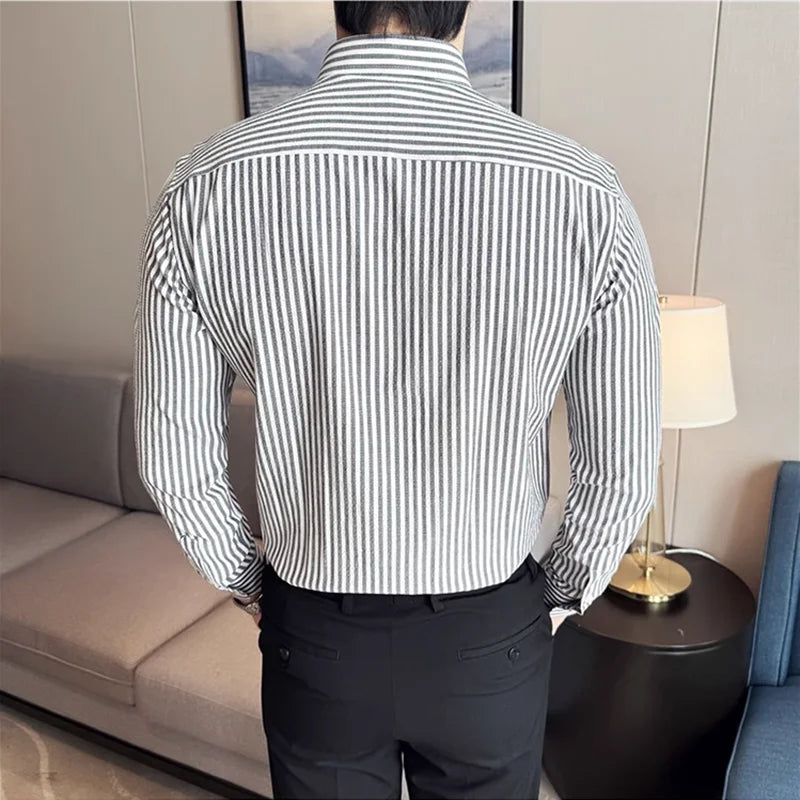 Vertical Striped Stand-up Collar Shirt