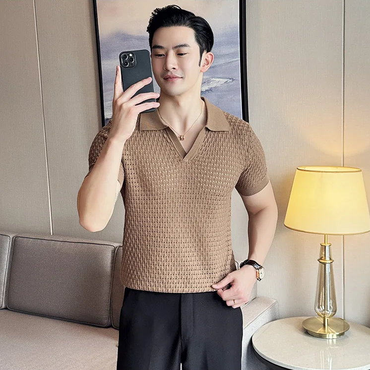 Hollow Knitted Smart Casual Polo Shirt