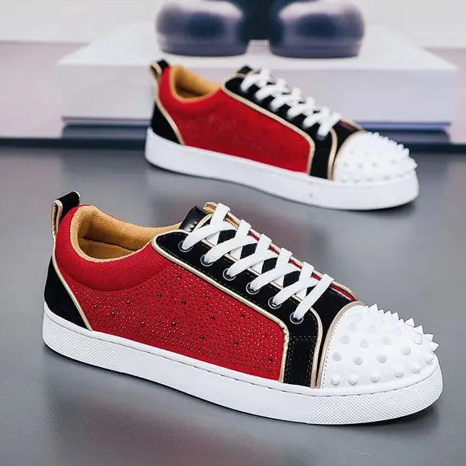 Patchwork Rhinestone Rivet Studded Sneakers