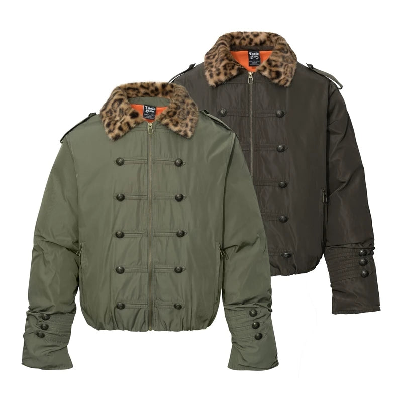 Leopard Faux Fur Multi Button Padded Jacket