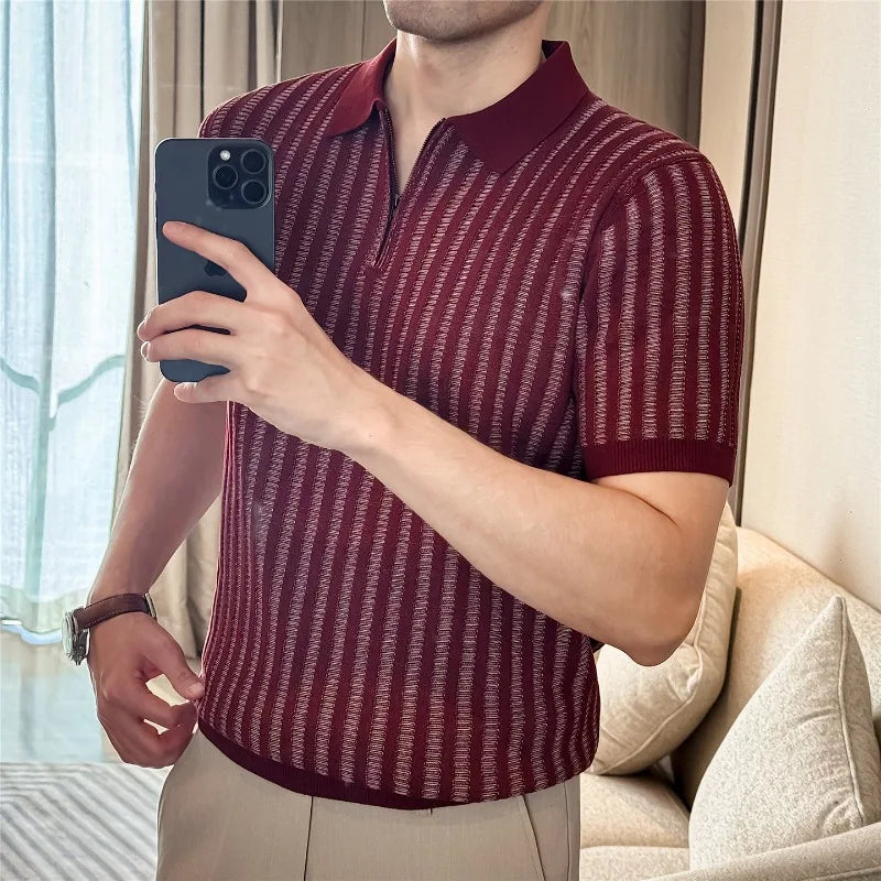 Stretchy Striped Casual Men's Polo Shirt