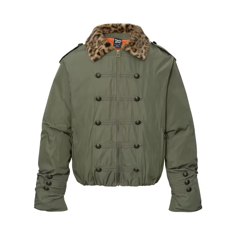 Leopard Faux Fur Multi Button Padded Jacket