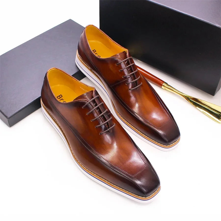 Elegant Brown Leather Square Toe Shoes
