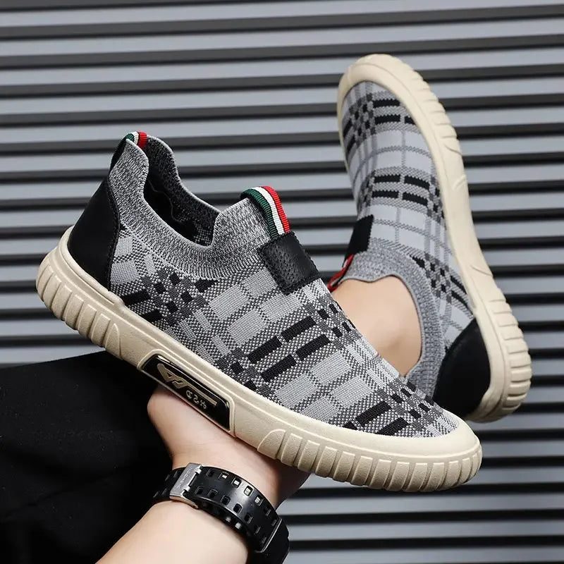 Plaid Air Mesh Slip-On Sneakers