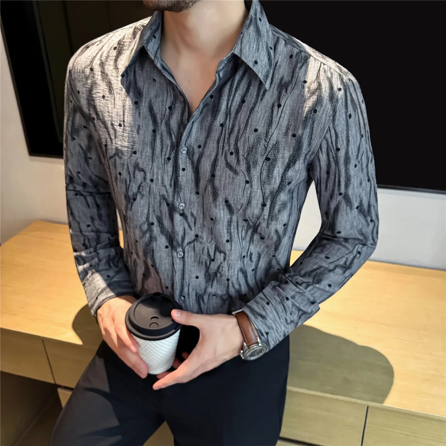 Striped Polka Dot Jacquard Shirt