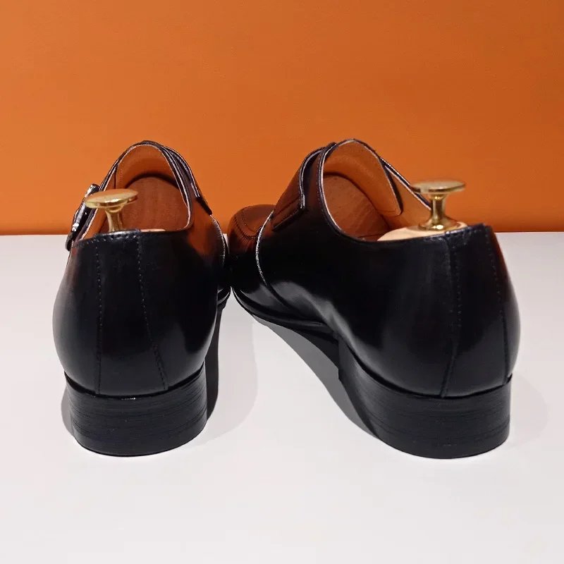 Solid Black Shiny Monk Dress Shoes
