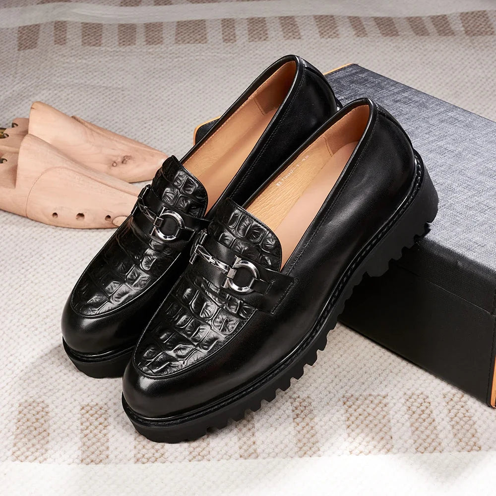 Genuine-Leather Snakeskin Pattern Appliques Loafers