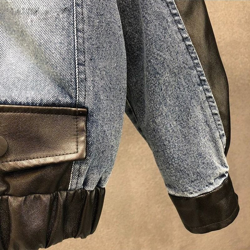 Denim Patchwork Zipper Jacket