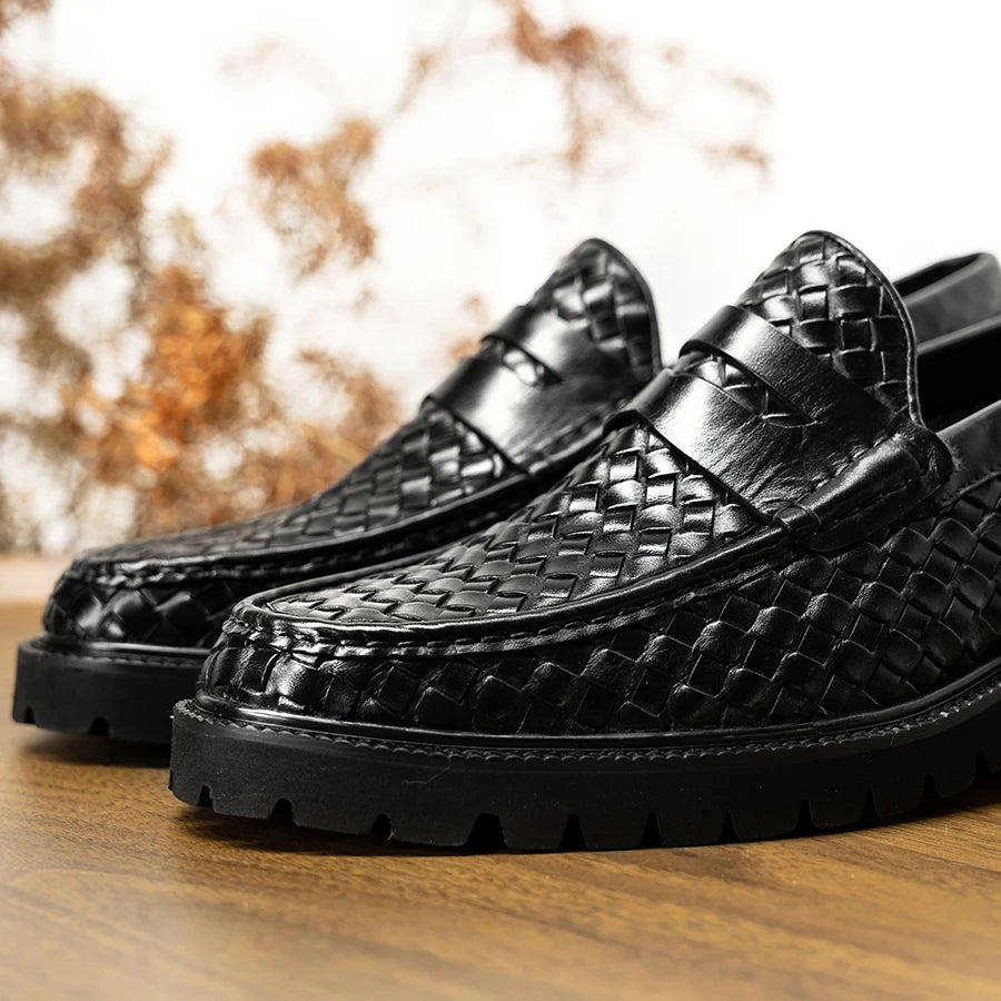 Elegant Woven Leather Slip-Ons Loafers
