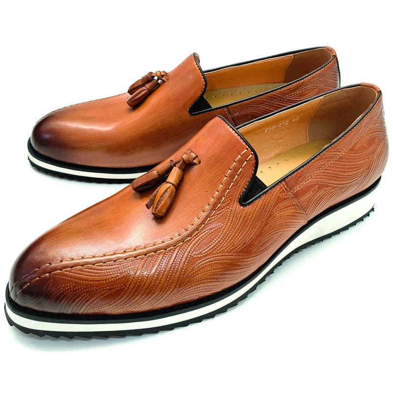 Heritage Embossed Tassel Leather Loafers