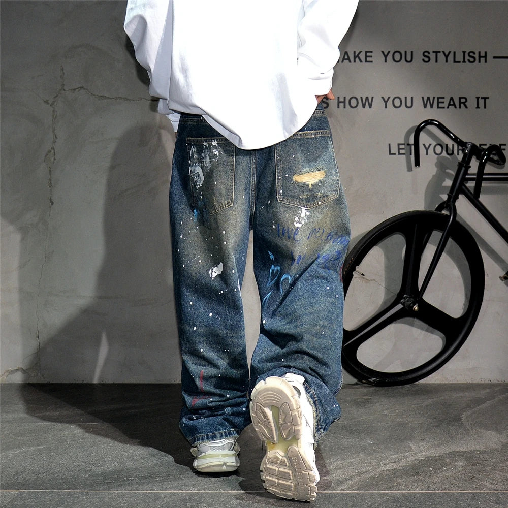 Hip-Hop Graffiti Ripped Baggy Jeans