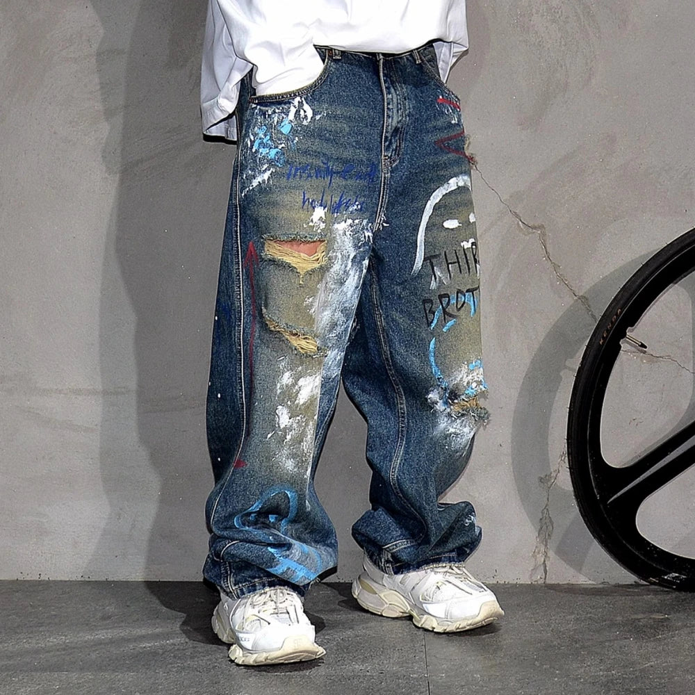Hip-Hop Graffiti Ripped Baggy Jeans