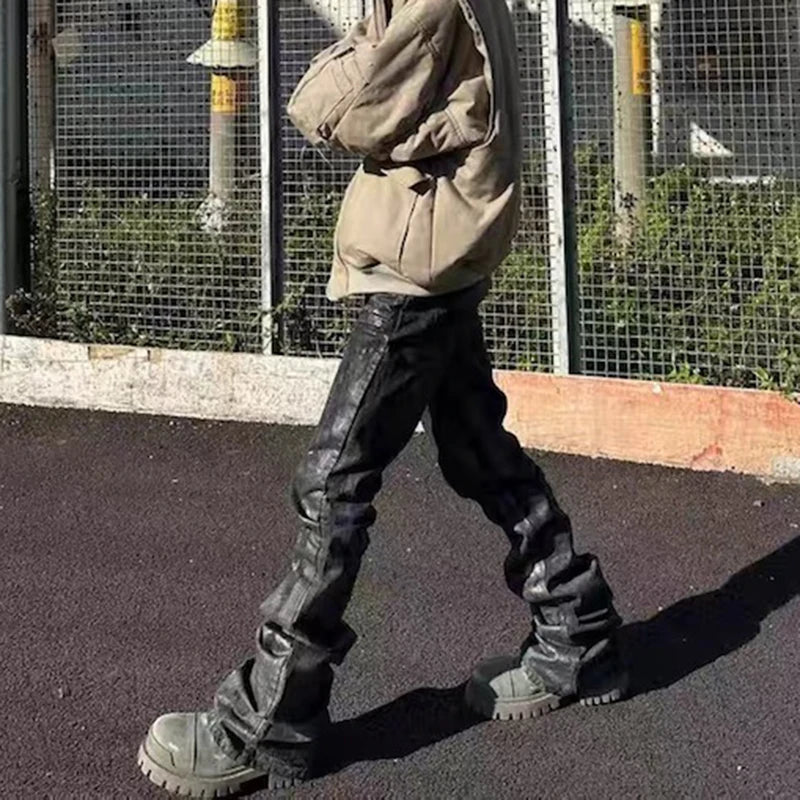 Greyish Black Brushed Flare Jeans