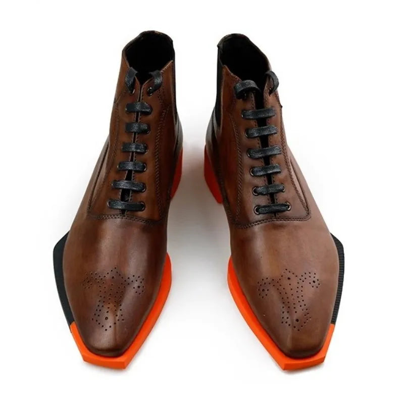 Square Toe Vintage Cowskin Genuine Leather Boots